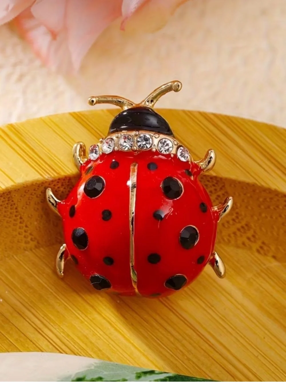 New red & black ladybug brooch pin zinc alloy enamel rhinestone crystal Accents